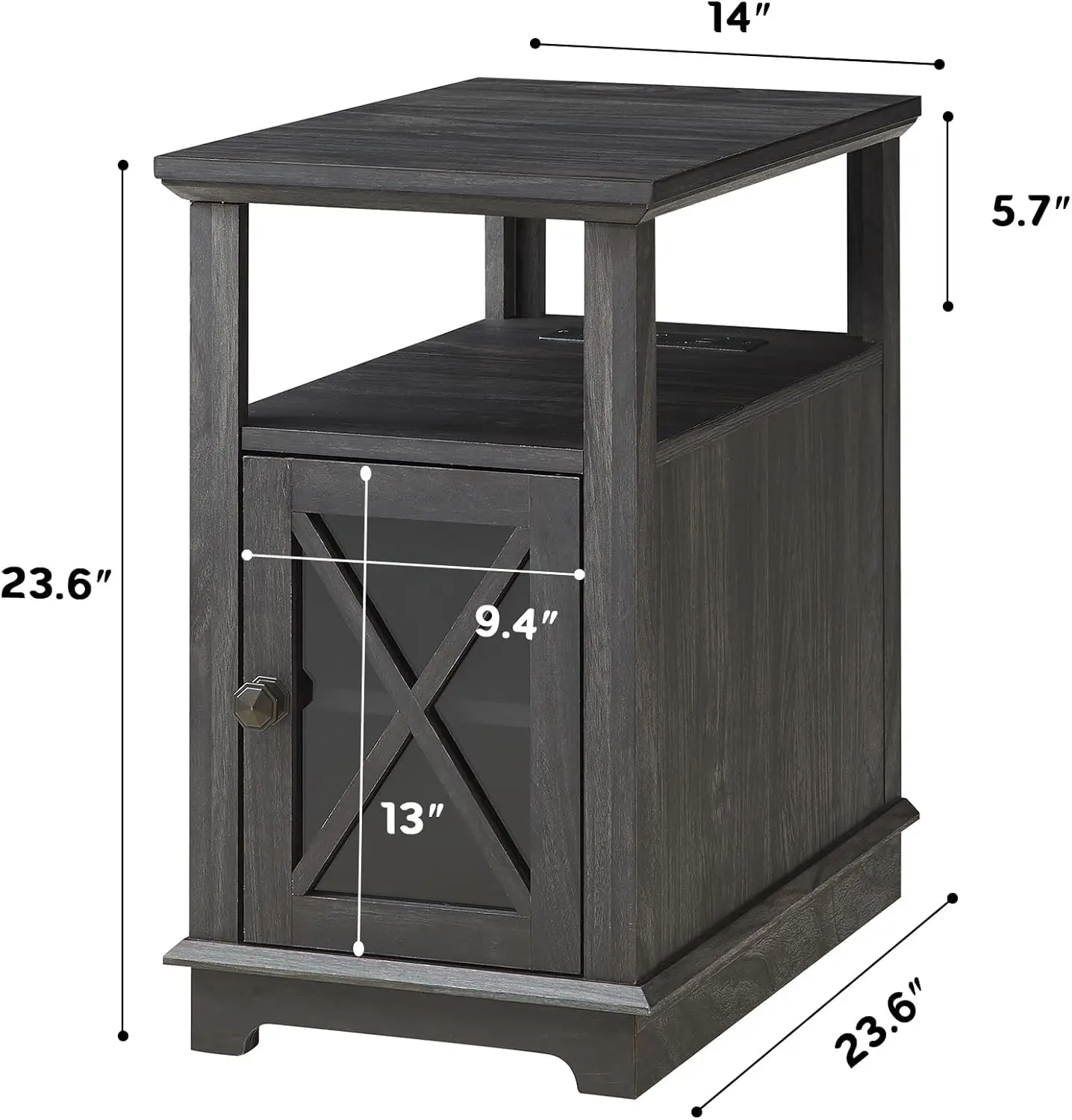 End Table with Charging Station, Side Table Nightstand with Adjustable Shelves, Narrow Storage Cabinet for Living Room, Black