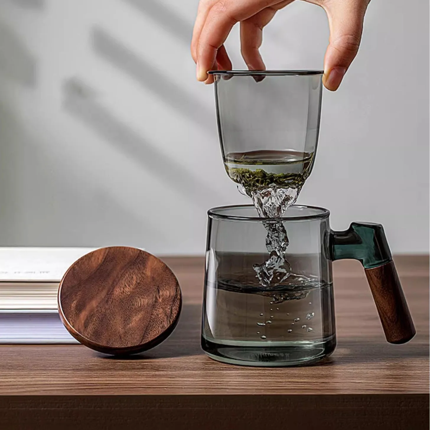 400ml Borosilicate Glass Tea Cup With Infuser Steeper And Lid For Loose Leaf Tea Wood Handle Blooming Tea Diffusers Filter Mug