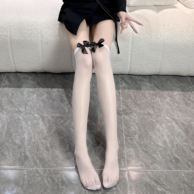 JK-medias altas hasta el muslo para niñas, lencería Sexy para mujeres, calcetines hasta la rodilla, calcetines hasta el muslo, calcetines largos de nailon con lazo Kawaii Lolita