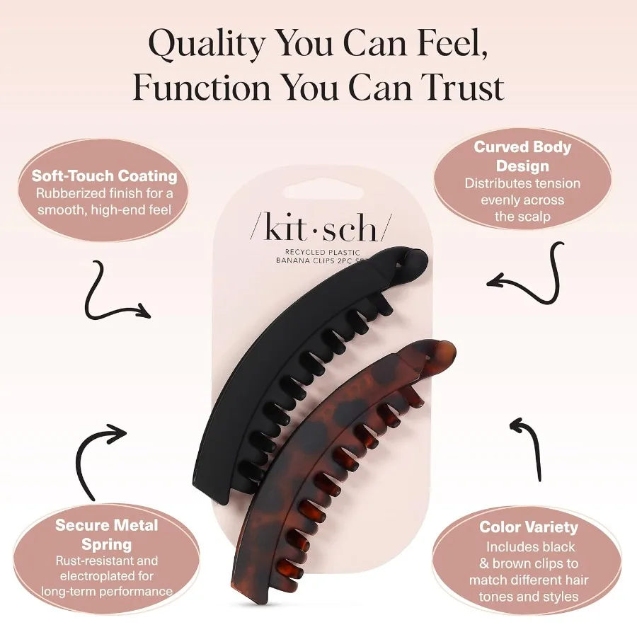 مشابك الموز على طراز ريترو 80s للنساء، إكسسوارات شعر آمنة ومتينة لتصفيف ذيل الحصان والارتداء اليومي بدون كري