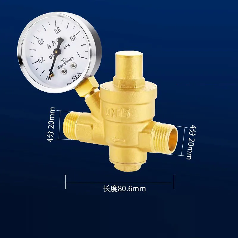 1/2" 3/4" 1" Einstellbares Wasserdruckminderventil mit Außengewinde, Messing-Druckmesser-Regelventil mit Manometer – Detail 2