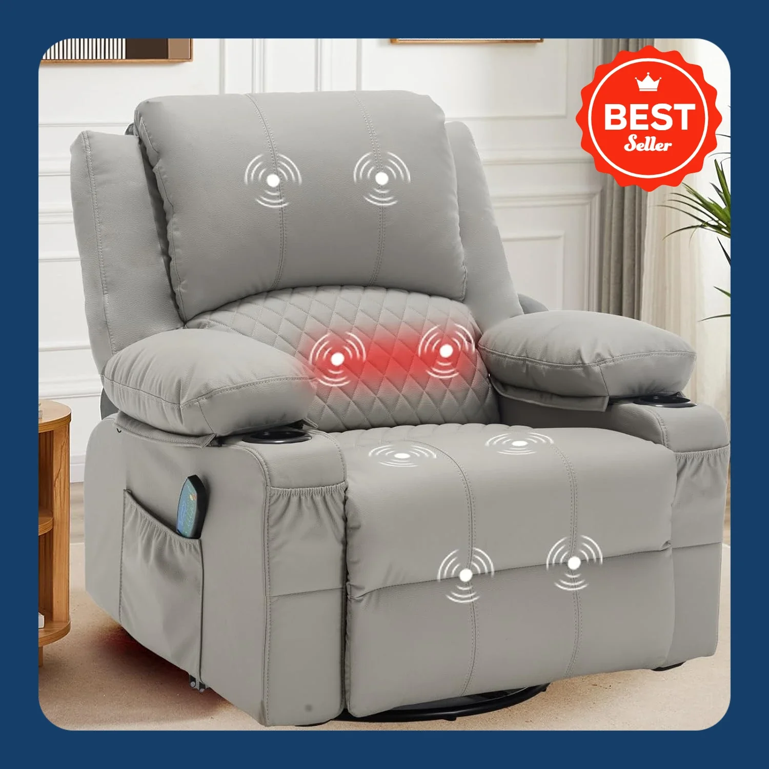 [متجر هيلونج] كراسي هزازة للتدليك مع كراسي يدوية مريحة من الجلد الصناعي الحراري مع حاملات أكواب، G