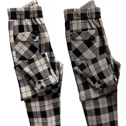 Autumn Winter Women's Elastic Waist Plaid Shirring Pockets Button Solid Casual Wide Leg Trousers Fashion Office Lady Pants
