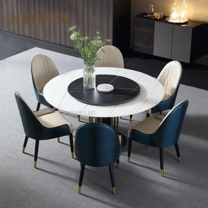 

Light Luxury Rock Board Dining Table Carbon Steel Frame Minimalist Restaurant Round Table round mesas de jantar furniture FY