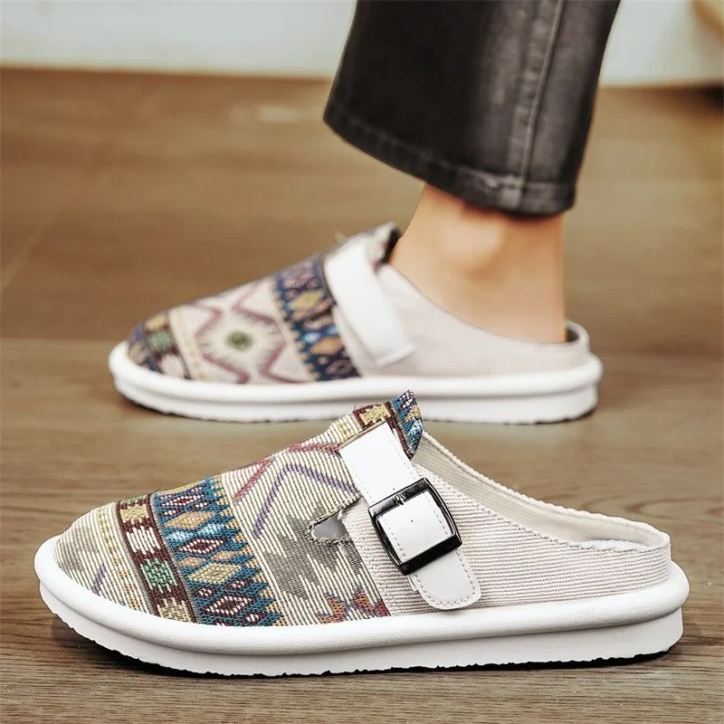 

2026 New Summer Men's Breathable Anti-odor Casual Canvas Closed Toe Slip-on Slide Slippers