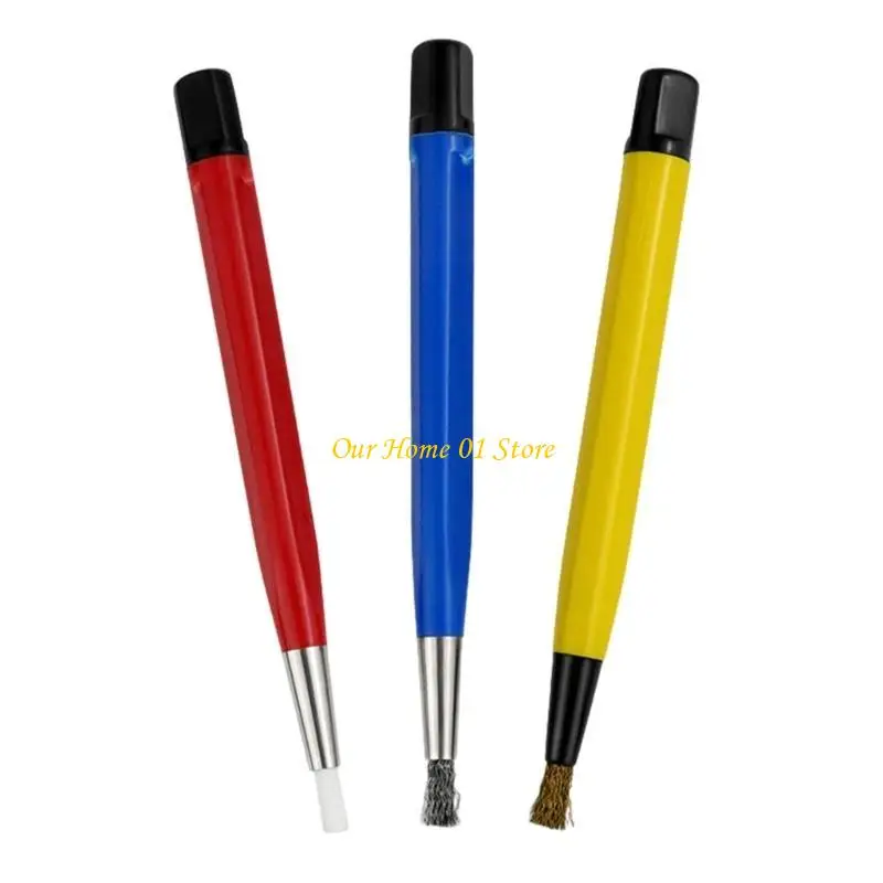 

M4YC 3PCS стекловолокно для ручки наборы щетки для чистки ювелирных изделий из стальной латуни