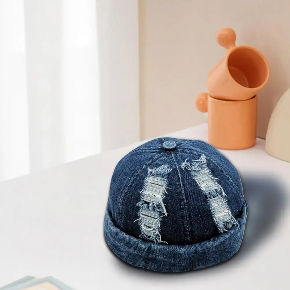 

Cowboy Hat Breathable Denim Ripped Hole Design Beanies Men Women Cap Summer Hat Solid Color Hat Street Style Headwear 남성 데님 모자
