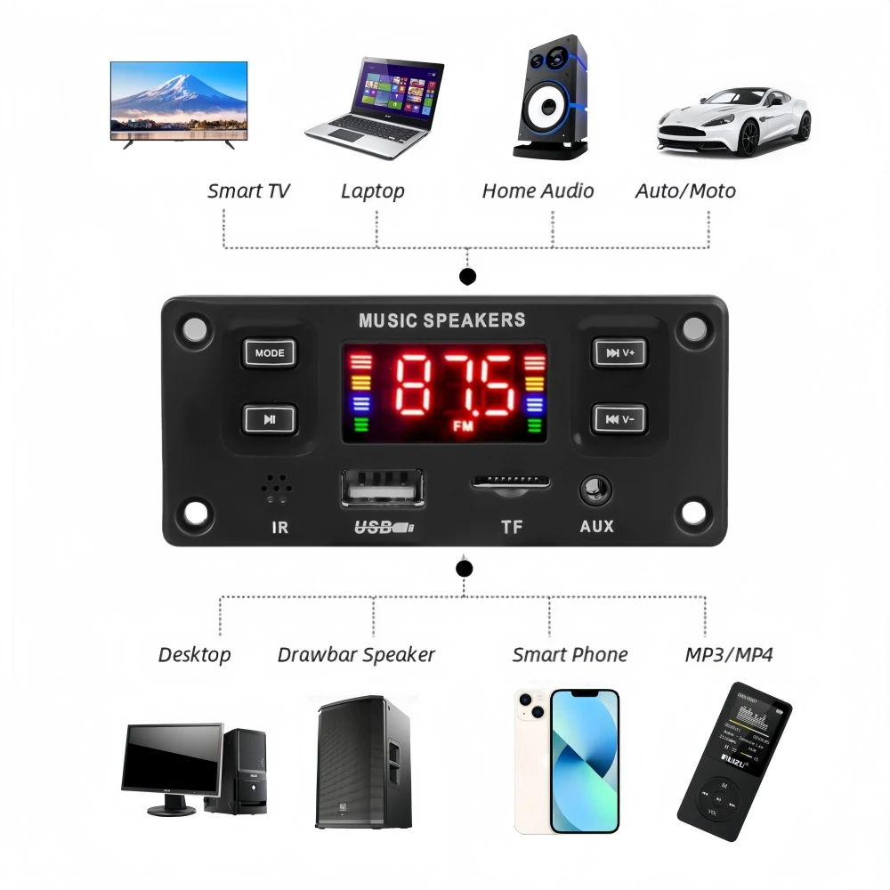 2*30W 60W Amplifier Car Audio USB TF FM Radio AUX Module Bluetooth 5.0 12V MP3 WMA Decoder Board MP3 Player with Remote Control