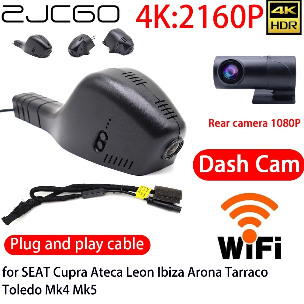 

ZJCGO 4K Car DVR Dash Cam Wifi Front Rear Camera 24h Monitor for SEAT Cupra Ateca Leon Ibiza Arona Tarraco Toledo Mk4 Mk5