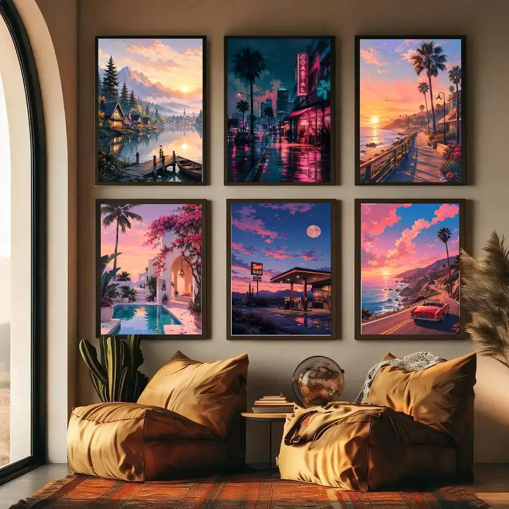 Dreamy Travel Landscapes Poster Wall Decor Self-Adhesive Aesthetic Modern Vibe Stylish Gift Friends Using Living Room Bedroom