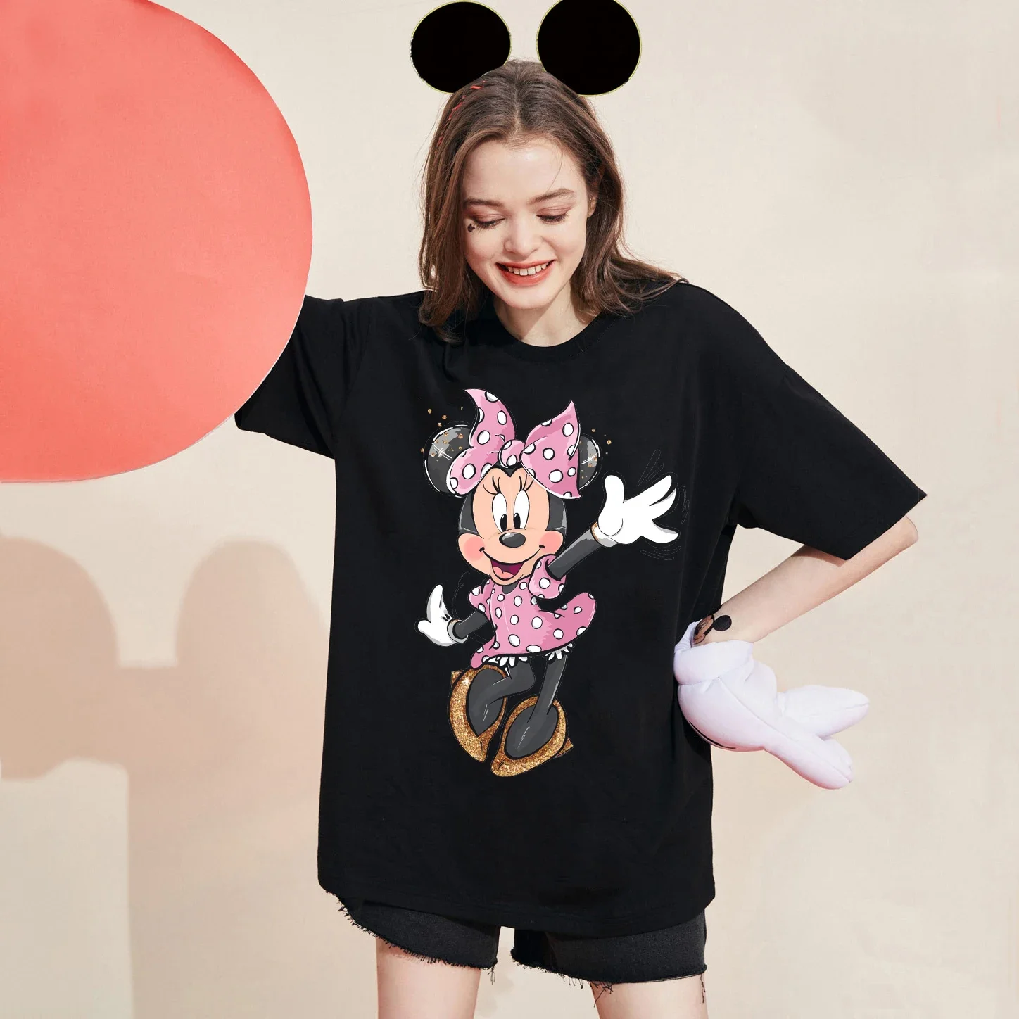 Summer Women T Shirt Fashion Cartoon Mickey Minnie Vintage Kawaii Top Female Ulzzang Oversized T-shirt Short Sleeves Y2k