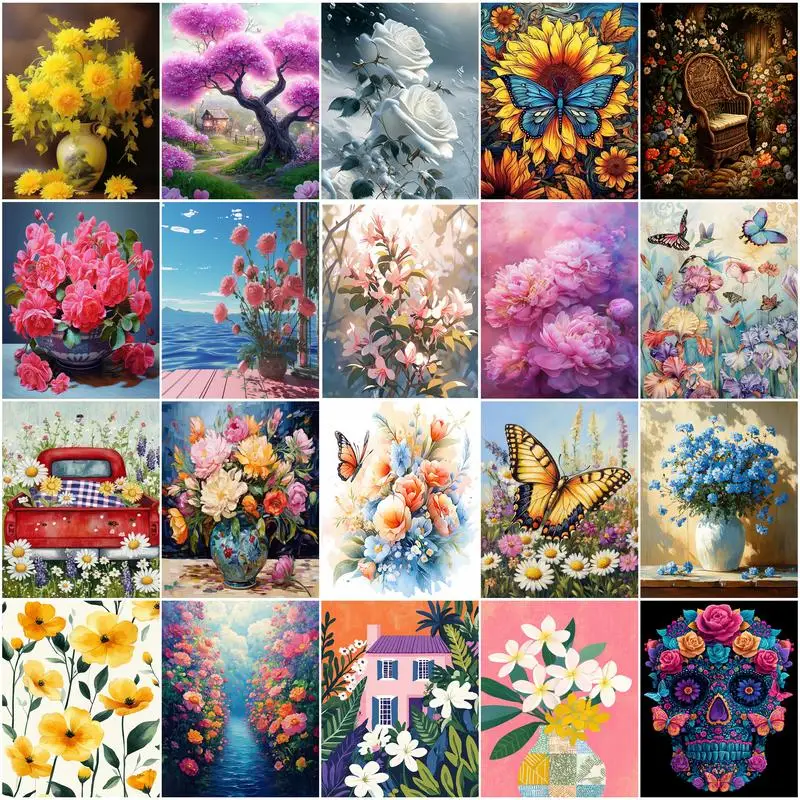 

GATYZTORY Painting Paints By Numbers Flowers Acrylic Drawing Coloring Kit Crafts Supplies Adults Handpainted Diy Drawing Canvas
