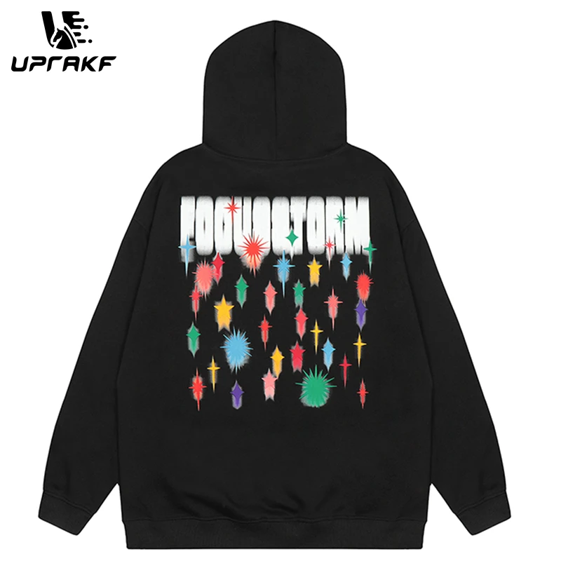 UPRAKF Funny Graphic Letter Printing Hoodie Front Pocket Hip Hop Harajuku Simple Design Oversize Tops Cotton Fashion Autumn