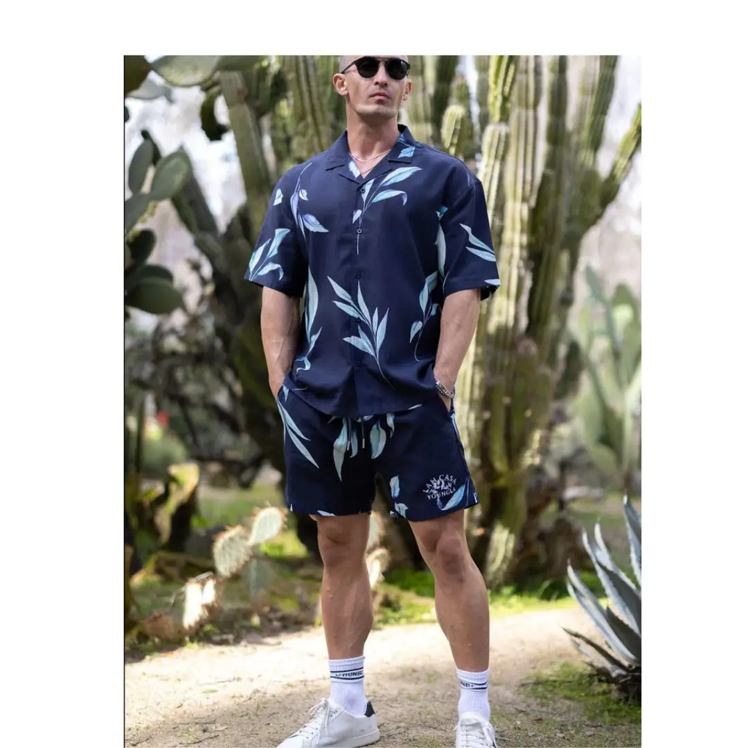 Summer new YA Men fallow Short Sleeve Button Down Lapel Shirt Resort Holiday Hawaiian Style 3D digital printing oversized tops ﻿