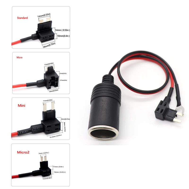 Standardowy Mini Micro Micro2 Czysta miedź Zapalniczka samochodowa Kabel ładowarki Gniazdo żeńskie Złącze wtykowe Adapter Kabel Bezpiecznik