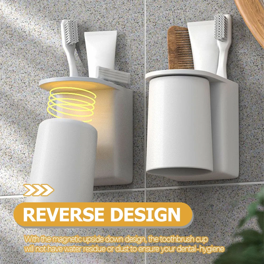  Holders for Bathrooms Magnetic Tooth Cup Storage Rack Toothbrush Wall Mount Grey