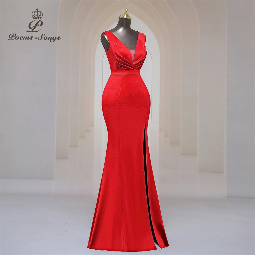 Elegant Deep V neck red soft satin evening dresses for women party dresses Bridesmaid dress formal occasion dress prom dresses