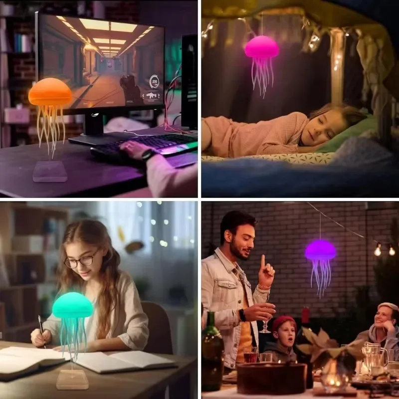 Floating Jellyfish Light Voice Actuated USB Charging Light Emitting Diode Night Light for Sleep Aids and Decorations