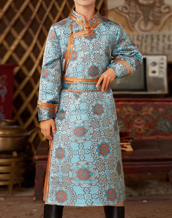 

Китайское монгольское платье для мальчика, синее народное винтажное платье