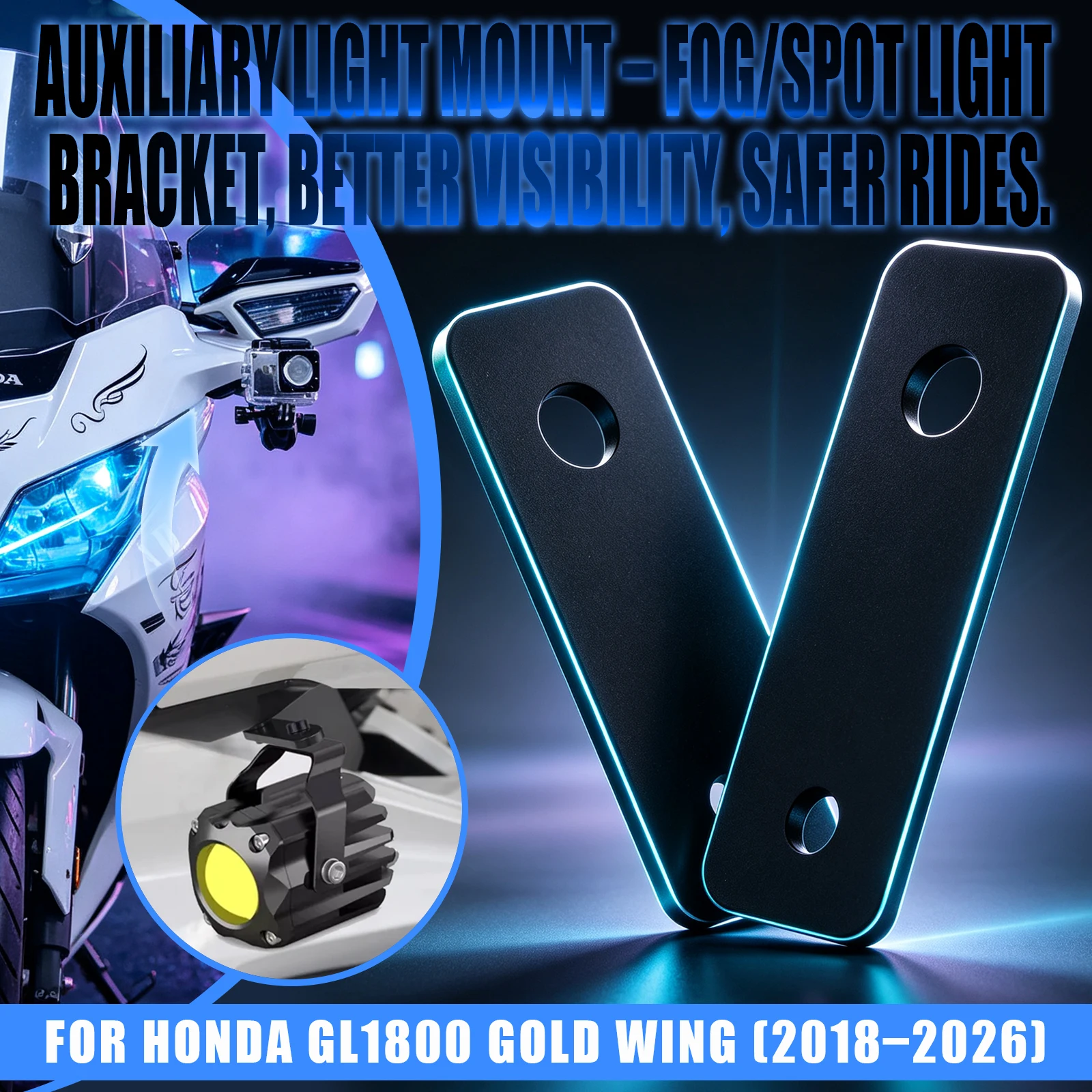 For Honda Goldwing GL1800 2018-2026 2019 2021 Motorcycle LED Auxiliary Fog Lights Brackets Spotlight Bracket Sports Camera Stand