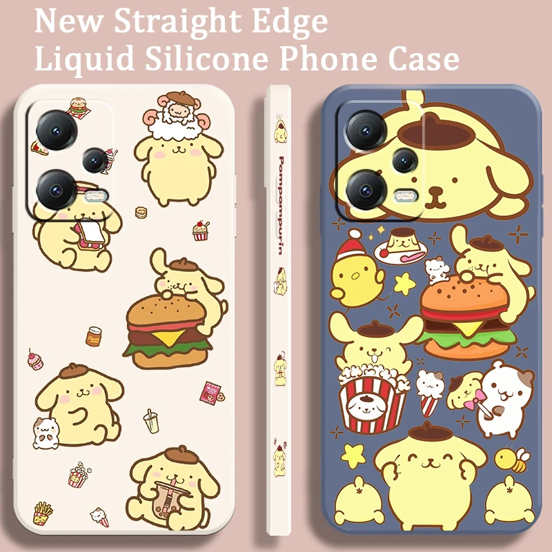 Pompompurin Sanrio Cartoon Liquid Left Rope For Xiaomi Redmi Note 13 12 12S 12R 11 11T 11S 10 10S Pro Plus 5G Funda Phone Case image 2