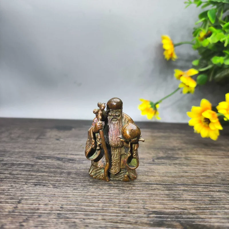 Antiqued Old Man of Longevity, Antarctic Sage, Table Ornament, Tea Pet, Bronze Small Sculpture, Desktop Decoration