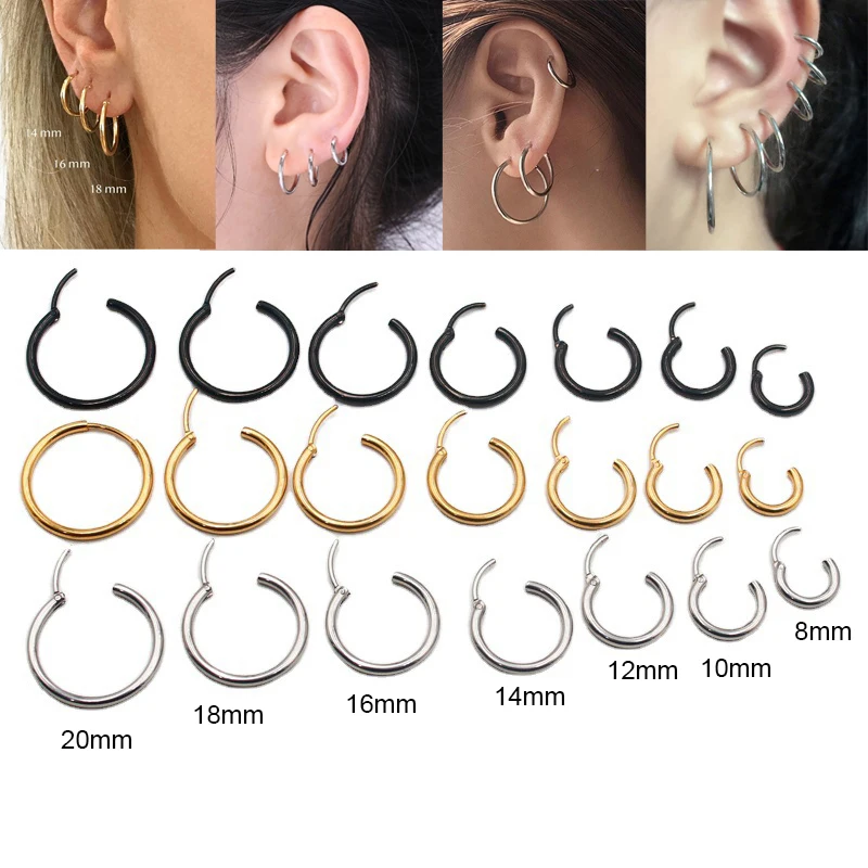 New Simple Stainless Steel Huggie Small Hoop Earrings For Women Men Smooth Round Circle Cartilage Piercing Earring Jewelry Gifts