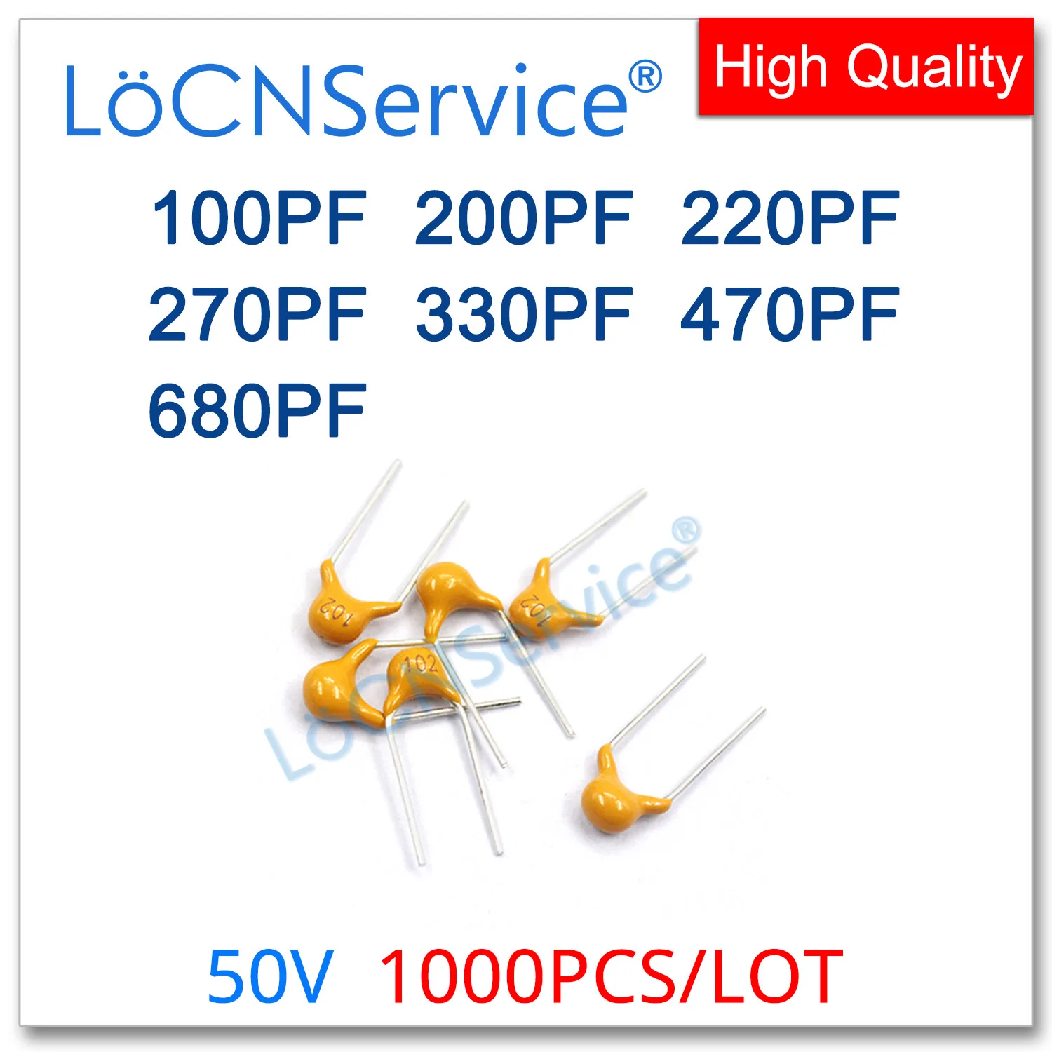 LoCNService 50V 1000PCS Monolithic Ceramic Capacitor 100PF 200PF 220PF 270PF 330PF 470PF 680PF High Quality P=5.08mm 101 201 681