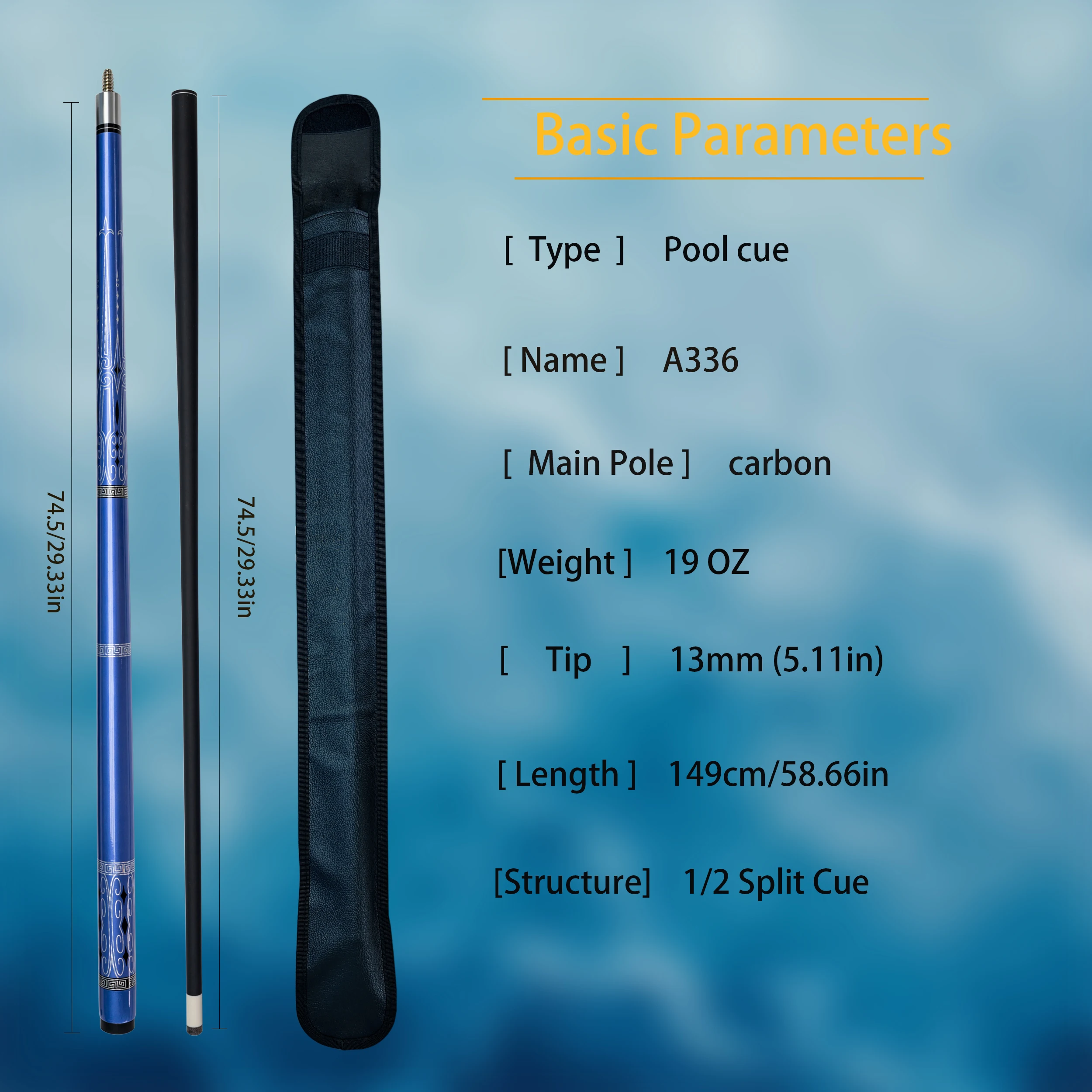 Carbon Fiber Pool Cue with Anti-Shock Grip Carom Billiards 9 Ball Cue Stick Set with Case 13mm Tip