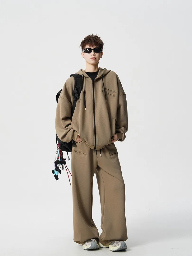 

Мужской спортивный костюм American Style Oversize Heavyweight: худи и брюки на флисе для осени и зимы, повседневный комплект из двух предметов