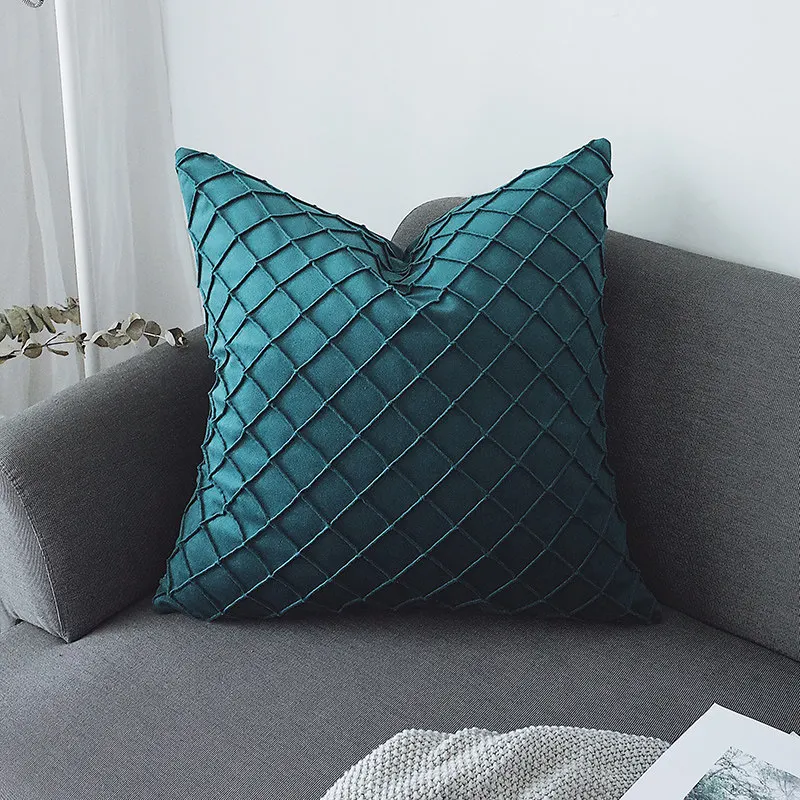 Velvet Cushion Cover 45x45cm Plaid Pillow Case for Living Room Sofa Decoration Teal Nordic Home Decor Throw Pillow Cover