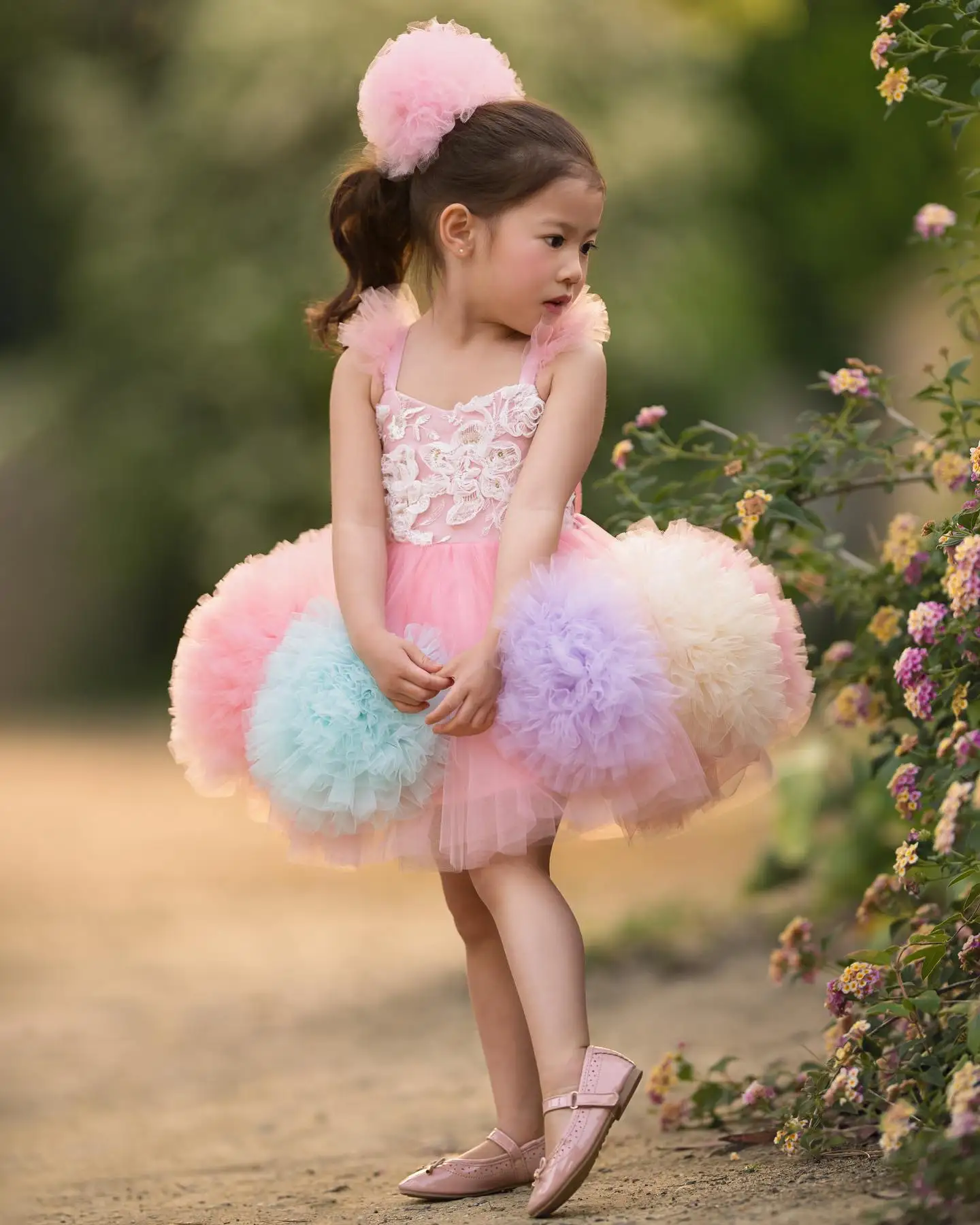 Pink Floral Birthday Party Dress Children Flower Girl Dresses Kids Party Tutu Gown Costume Pageant Birthday Outfit Clothes