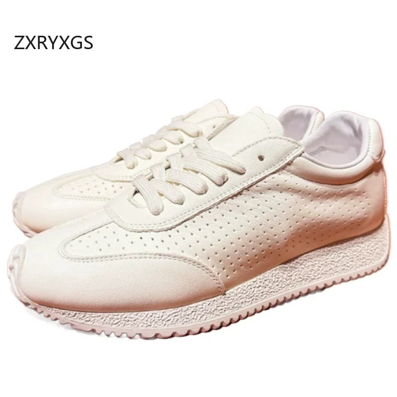 

ZXRYXGS/2026, новые полые кроссовки из натуральной кожи, удобная дышащая женская дорожная обувь, повседневные кроссовки на плоской подошве