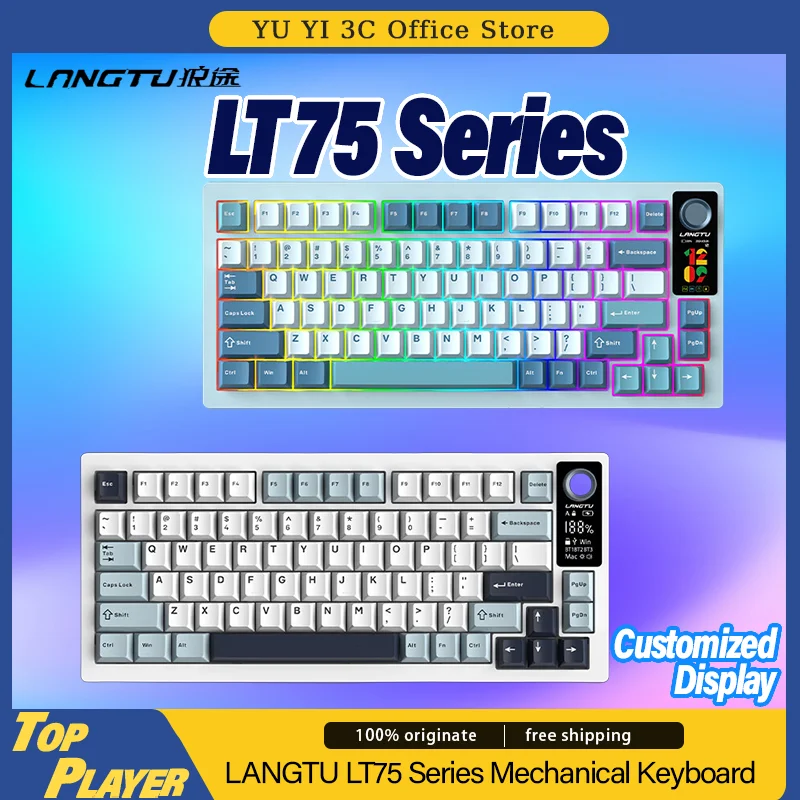 

LANGTU LT75 Mechanical Keyboard Hot Swappable Switch Gasket Customized Display Knob 2.4g BT Three Modes Wireless Dynamic RGB