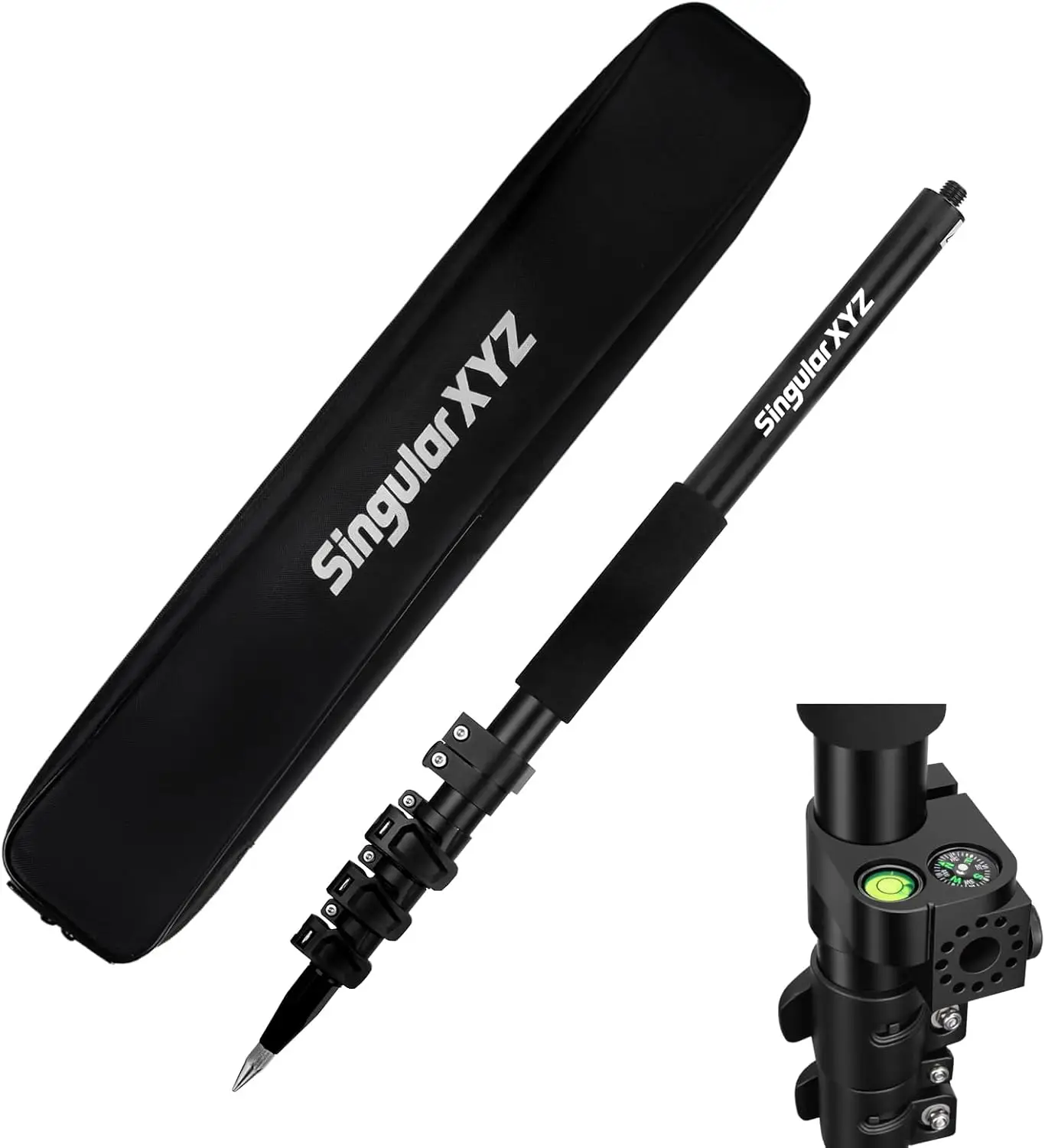 Aluminum GPS Pole,Telescopic Survey Pole with Compression Lock and Compass, Durable GPS Rover Rod for Land Surveying Equipment &