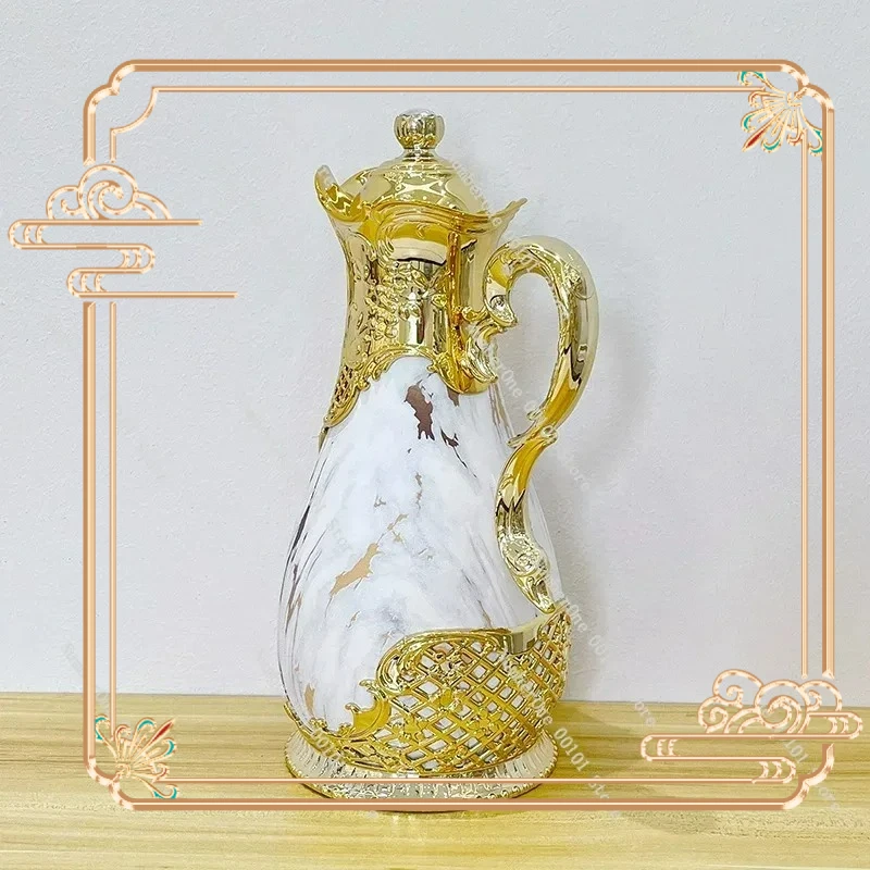 New Arabian Vacuum Flask 800ml, Middle Eastern Style Glass Liner Hot Water Kettle, 24H Thermos Bottle for Restaurant Home
