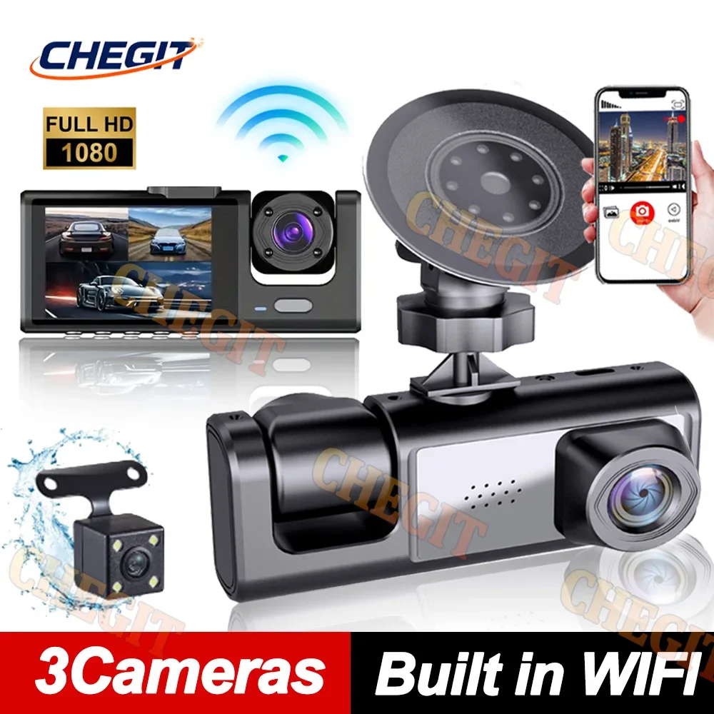 WiFi 3 Channel Mini Car DVR Three Way Dash Cam Inside Vehicle Camera DVRs Recorder FHD 1080P Video Dashcam Camcorder Black Box