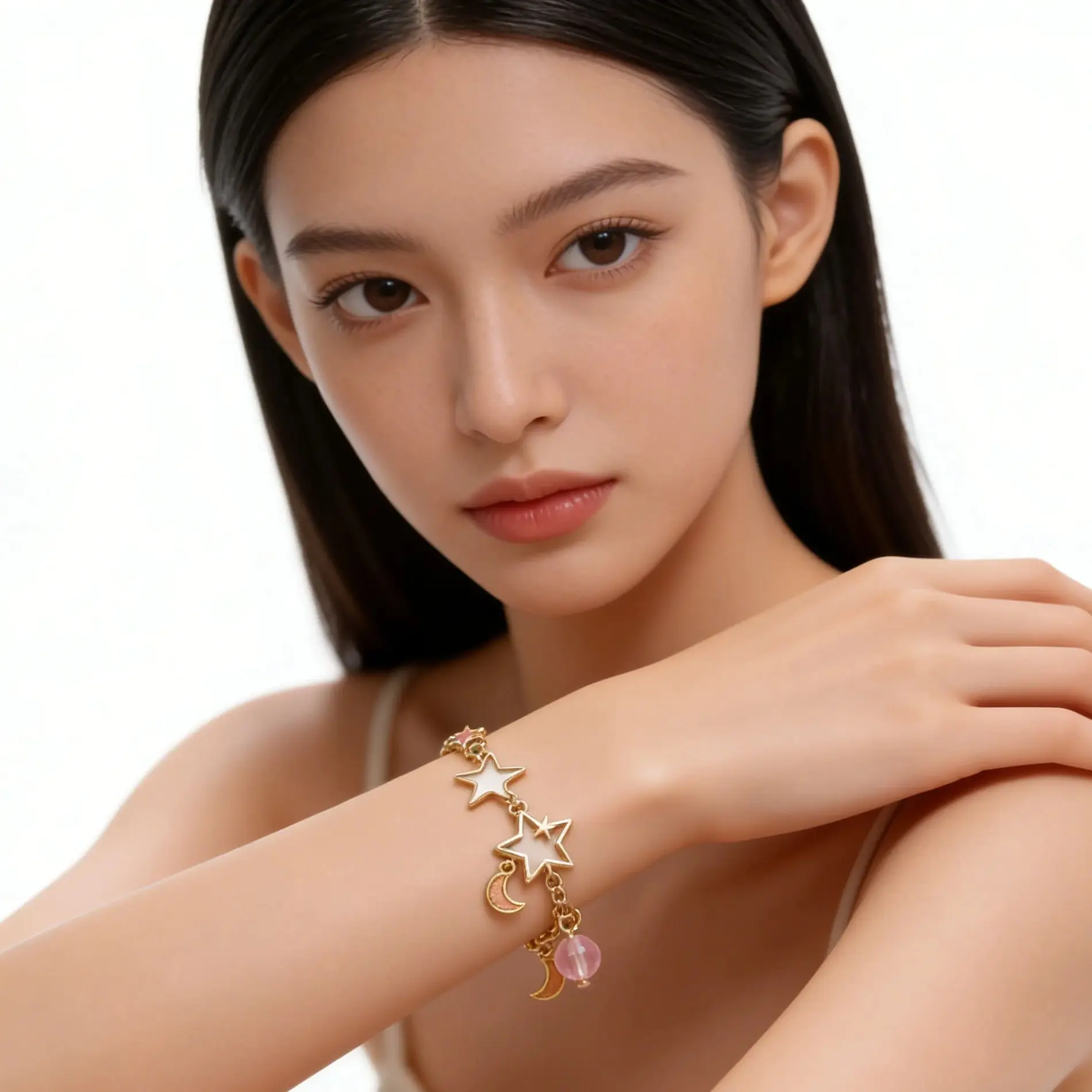 

Adjustable Zircon Star Moon Bracelet for Women And Girls Fashion Link Chain Simple Design Jewelry for Party Gifts