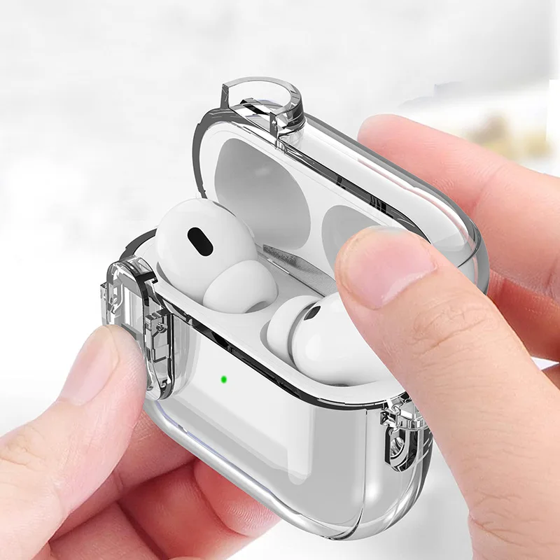 Shockproof Clear Protective Case, with Snap Switch, Lock Clip Cover for AirPods Pro 2nd Generation, Air Pods 3, 2, 1, Keychain