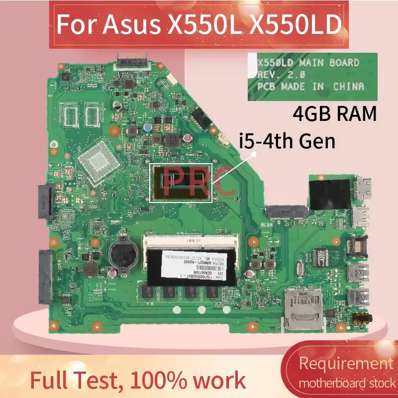 

For ASUS X550LD Laptop Motherboard EDP/LVDS I3 I5 I7-4th Gen CPU With 4GB RAM X550LC X550LN X550LA X550L Notebook Mainboard Test