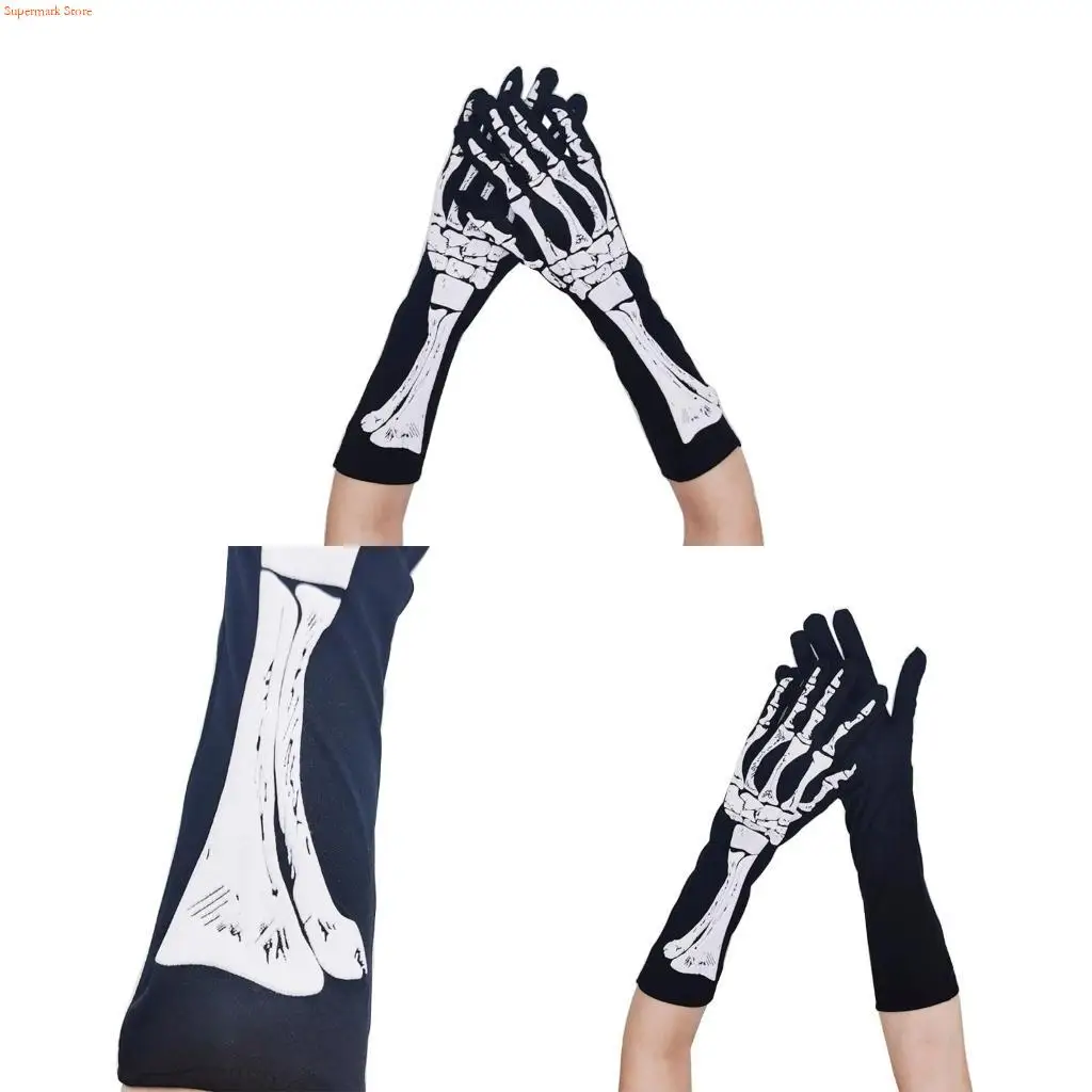 Q5WE Spooky Skull Hand Mittens Cosplay Carnivals Party Gloves Skeleton Gloves