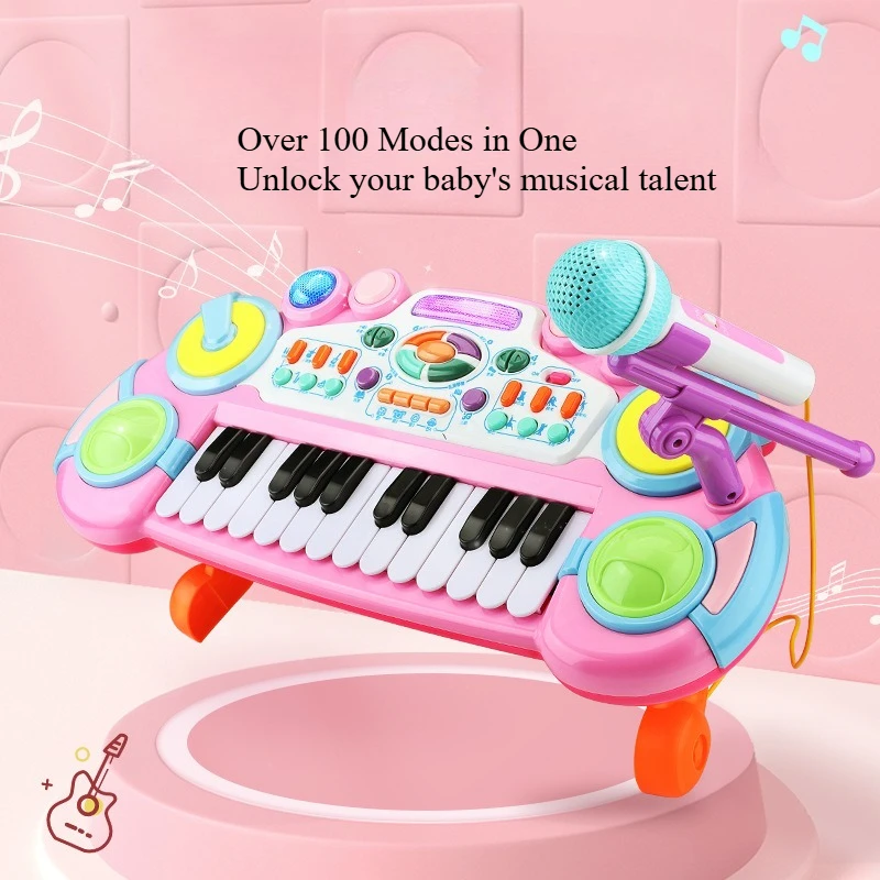 24 キー子供用ピアノキーボード マイク付き 電子楽器 インタラクティブ学習玩具 教育ギフト 女の子 男の子用