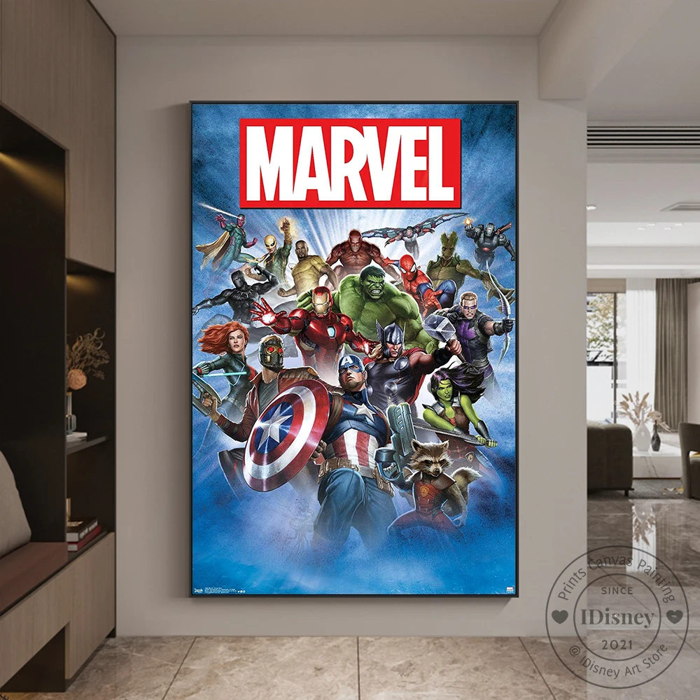 

Marvel Avengers Comics-Group Shot Prints Marvel Superheros Wall Art Poster Fans Gift Canvas Paintings Picture Home Decoration