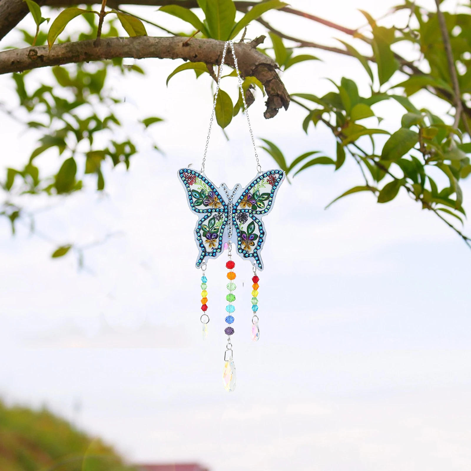 5D DIY Window Hanging Diamond Painting Butterfly Wind Chime Pendant Crystal Bead Diamond Embroidery Courtyard Garden Decoration