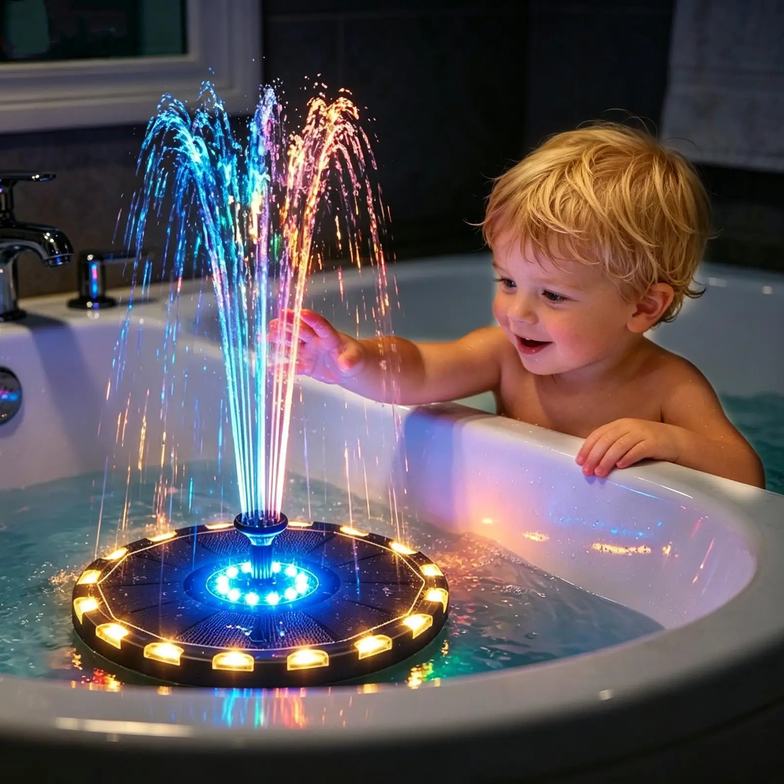 Bath Fountain Toy Solar Colorful Floating Sprayer With LED Solar Bathtub Fountain For Kids Children Girls Boys Home Garden House