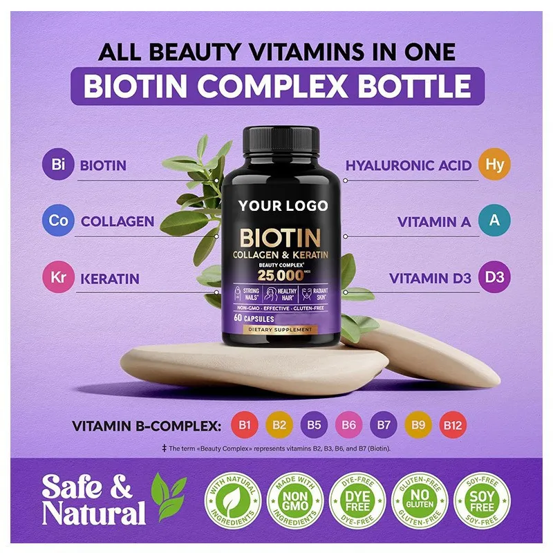 

60 Capsules Biotin Hair Growth Supplement Support Healthy Hair Nails Skin Natural Biotin Capsules for Hair Care