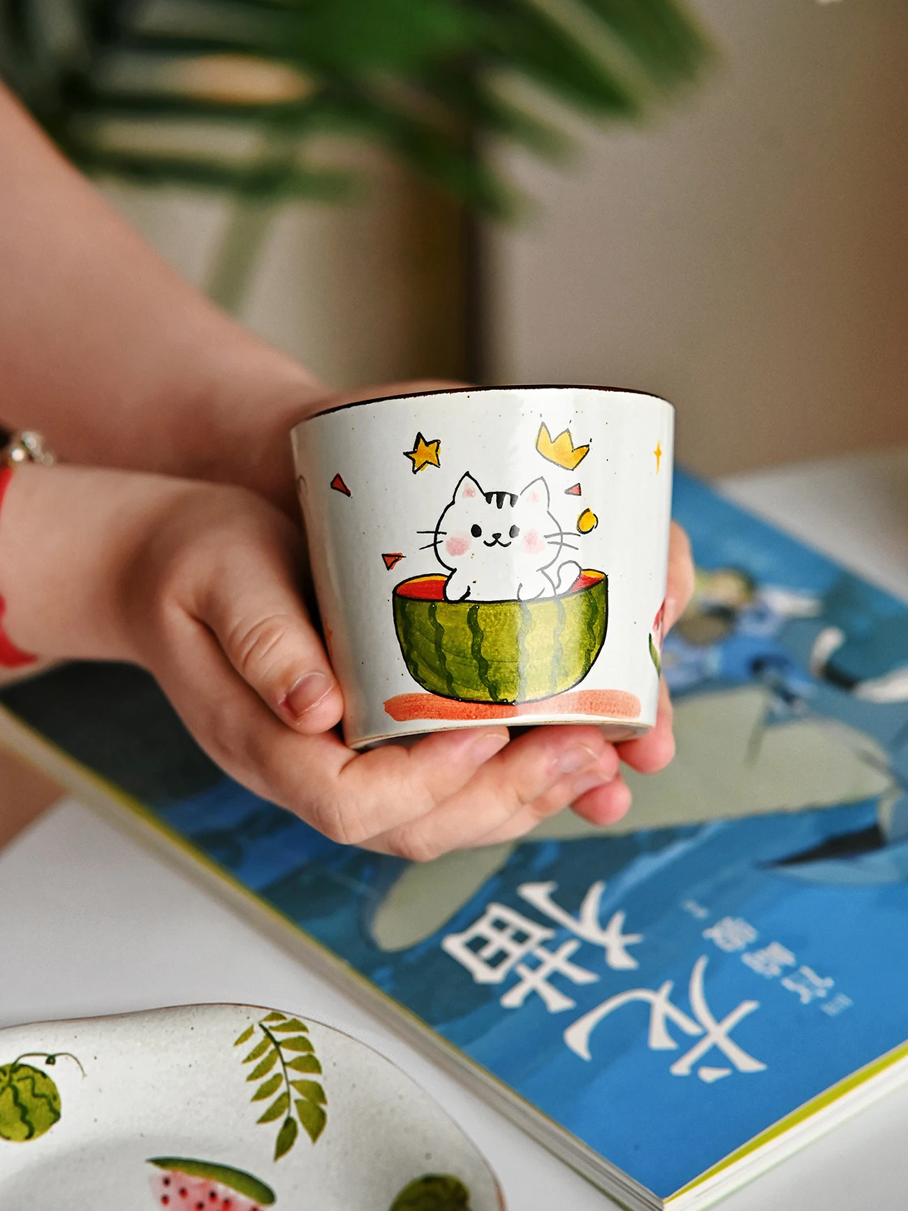 Hand Painted Cartoon Mug – Cute Cat Dog Ceramic Cup with Hand Grip, Latte Art Coffee Tea Cup for Home Office, Gift for Couples