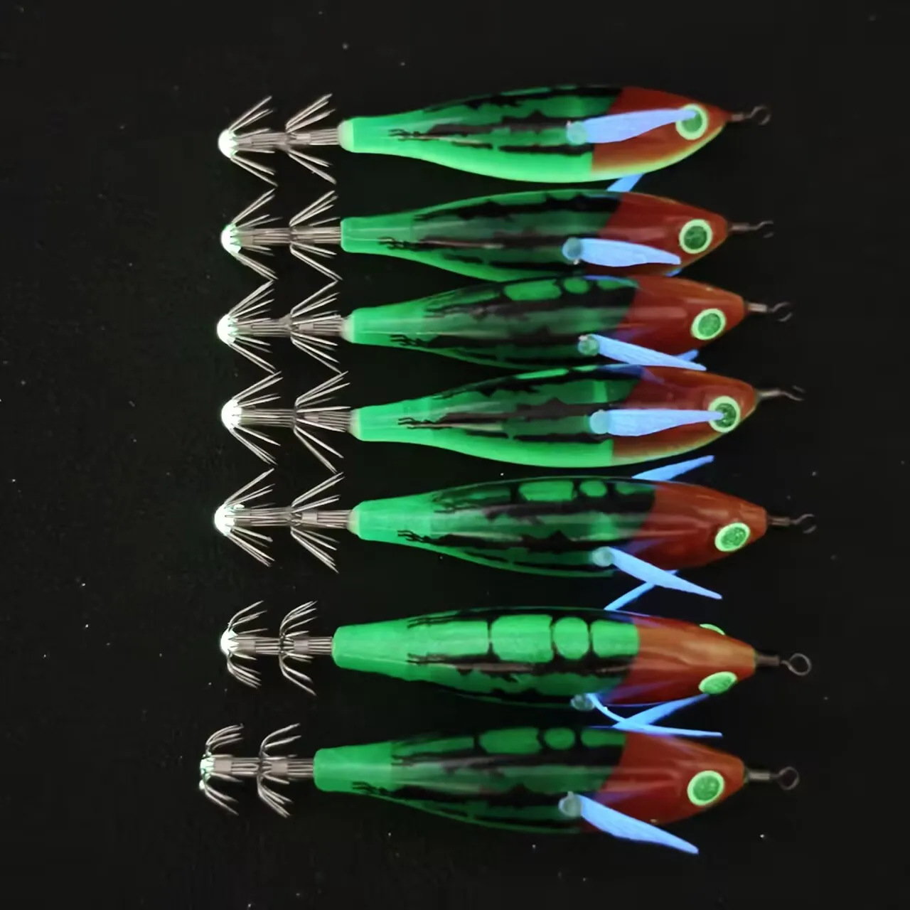 7 Stück/Set Leuchtende Garnelen-Angelköder, Salzwasser-Garnelen, Oktopus- und Tintenfisch-Jigs, Angelhaken, Angelzubehör, Garnelenköder – Detail 3