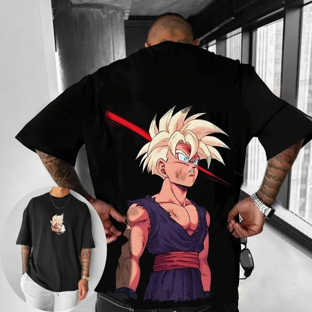 

Dragon Ball Summer Men's T-Shirt Japanese Anime Son Gohan Autumn Inside Boy Children Parent-Child Basic Trend Short Sleeve