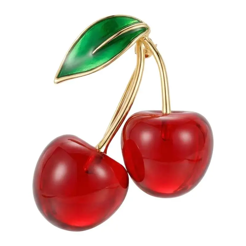Fruit Plant Brooch Pins Gifts Jewelry Accessories Enamel Cherry Brooches For Women Wedding Party Causal